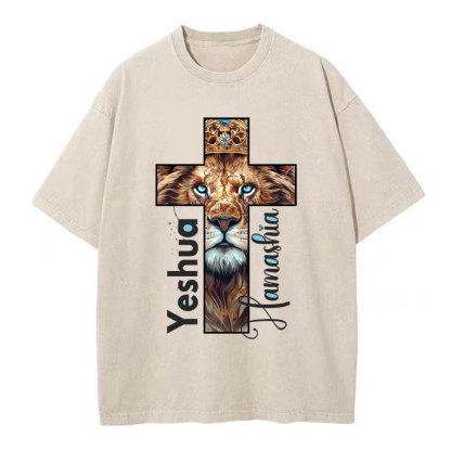 Yeshua Lion Cross Christian Washed T-Shirt