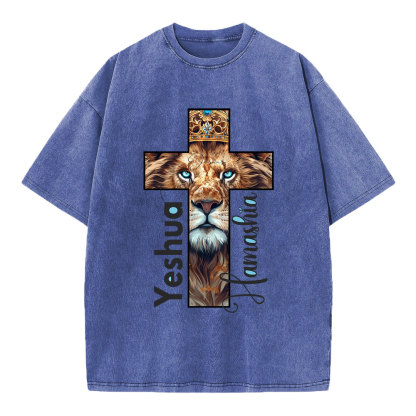 Yeshua Lion Cross Christian Washed T-Shirt