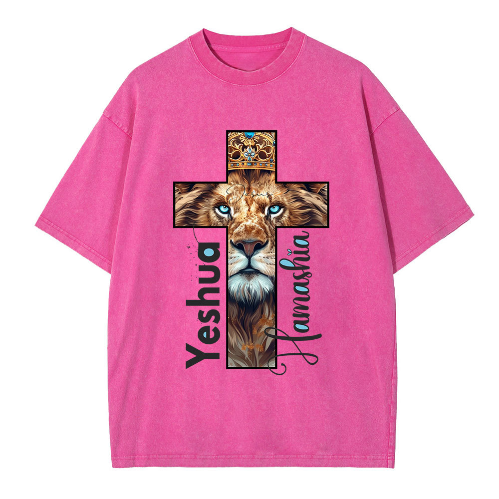 Yeshua Lion Cross Christian Washed T-Shirt