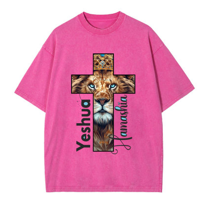Yeshua Lion Cross Christian Washed T-Shirt