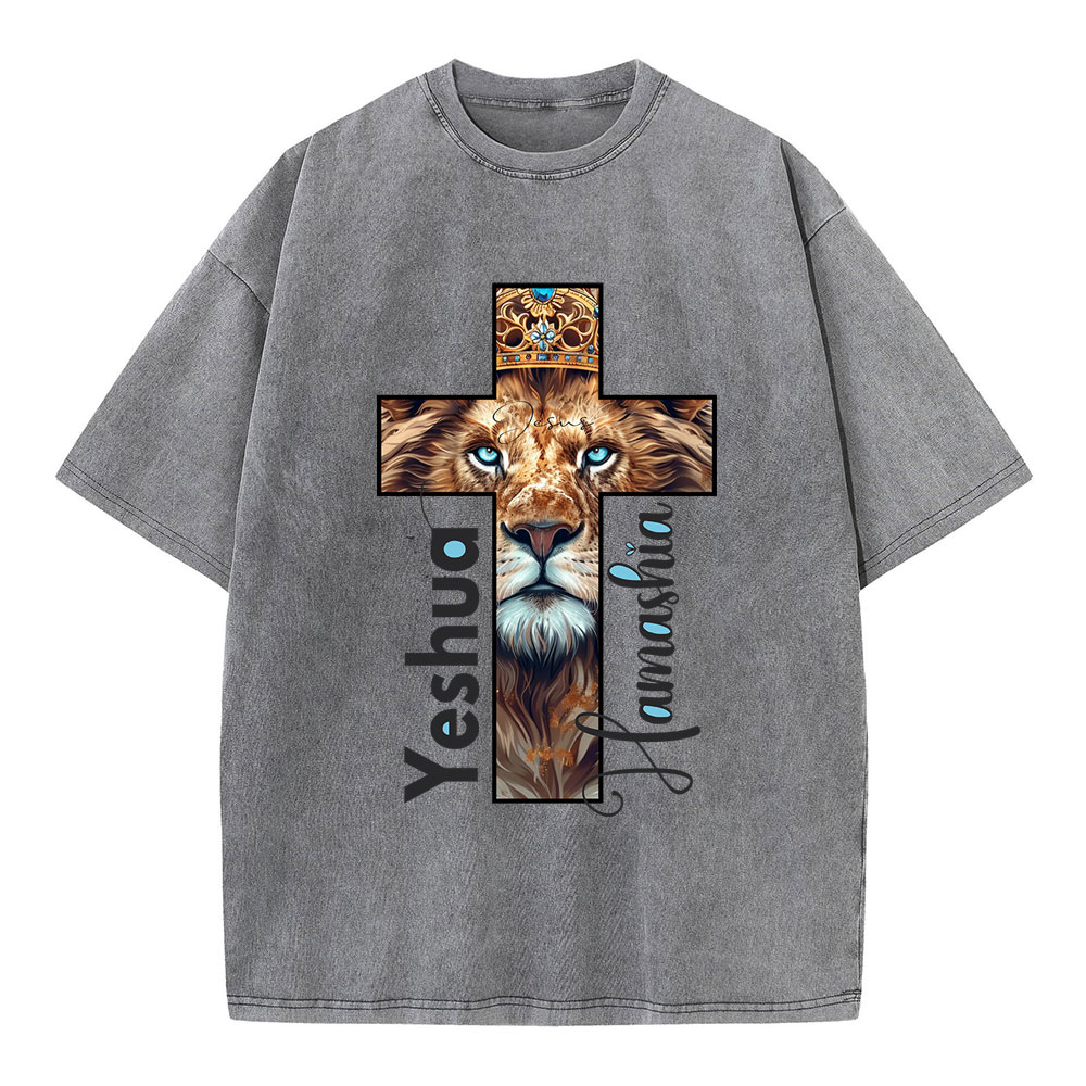 Yeshua Lion Cross Christian Washed T-Shirt