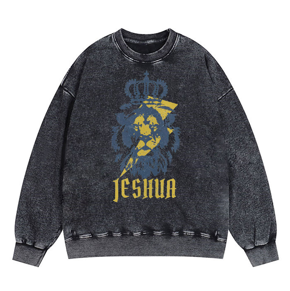 Yeshua Lion King Christian Washed Sweatshirt Sale - GuidingCross