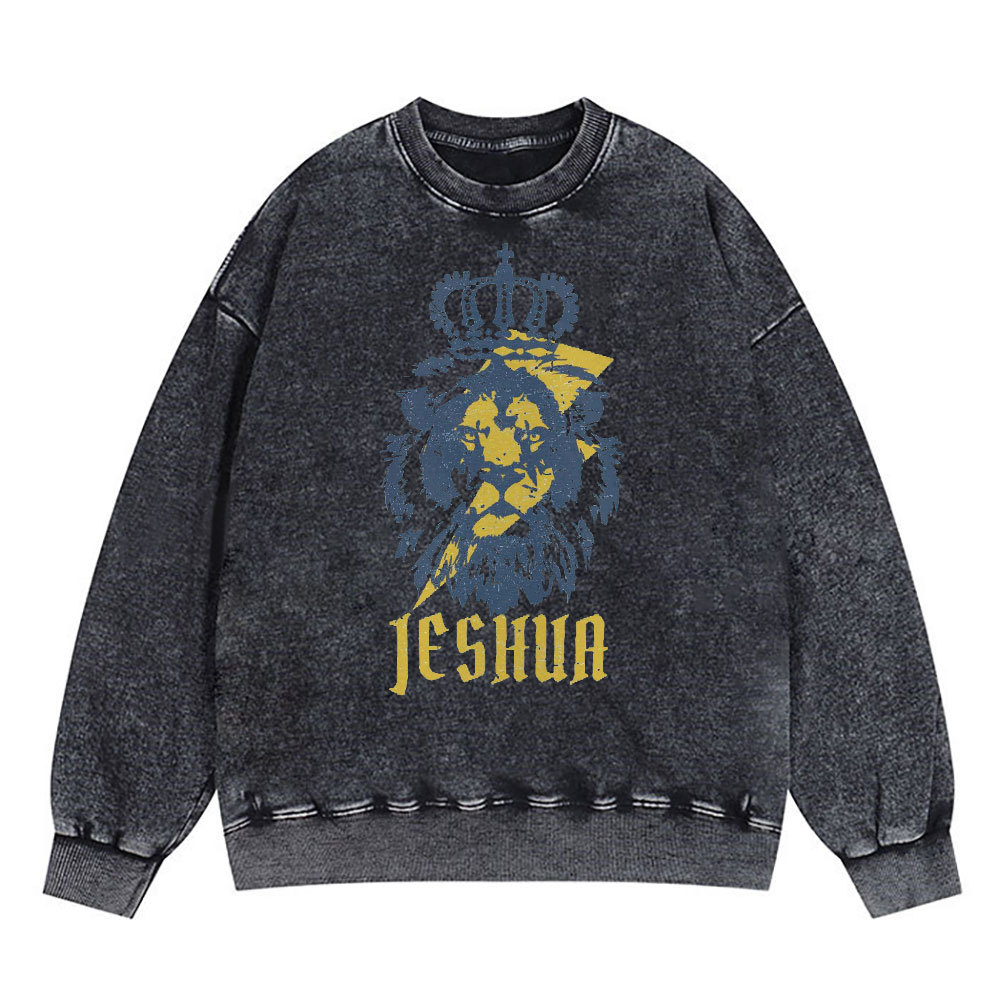 Yeshua Lion King Christian Washed Sweatshirt Sale - GuidingCross
