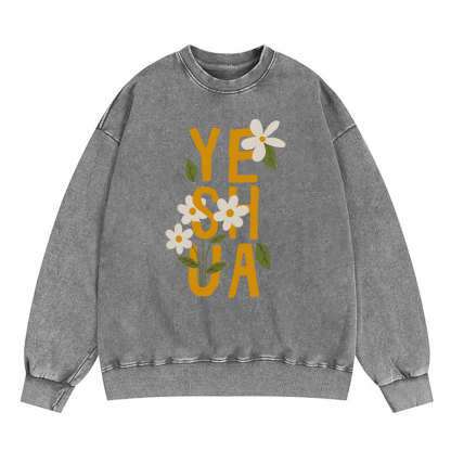 Yeshua With Flower Christian Washed Sweatshirt
