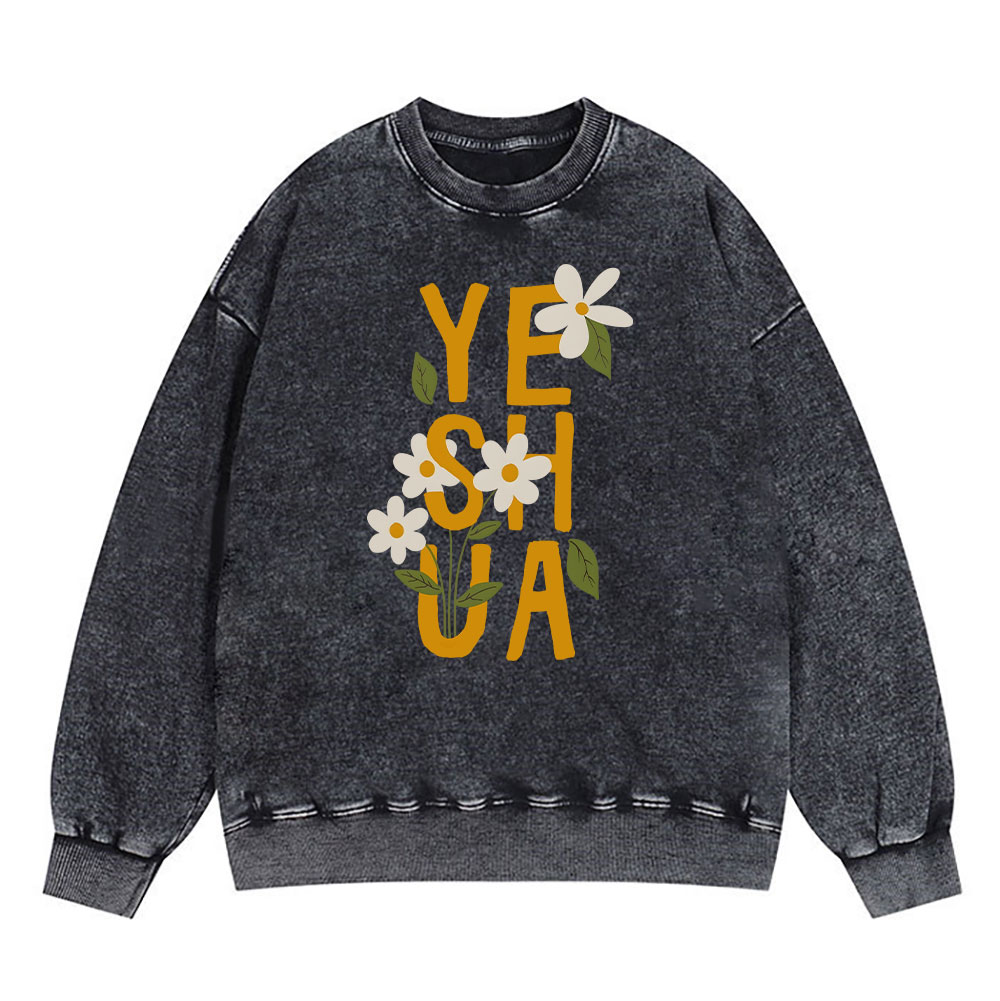 Yeshua With Flower Christian Washed Sweatshirt