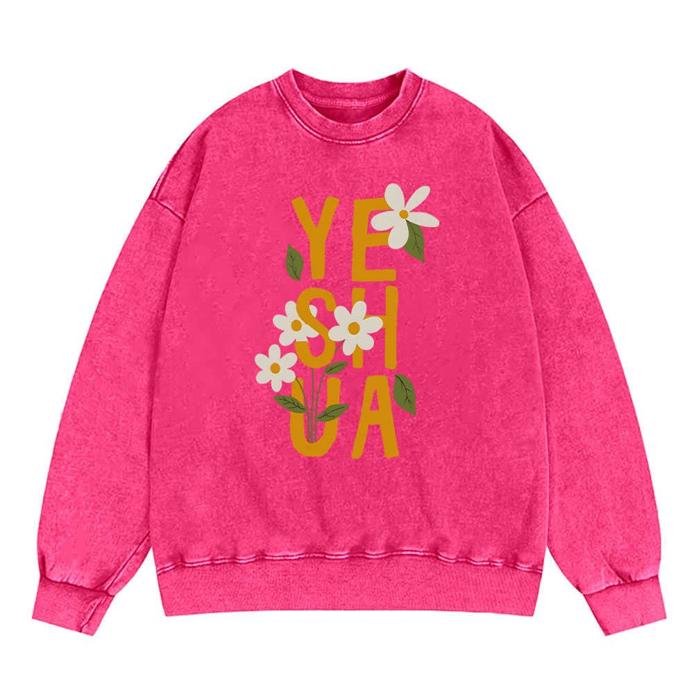 Yeshua With Flower Christian Washed Sweatshirt