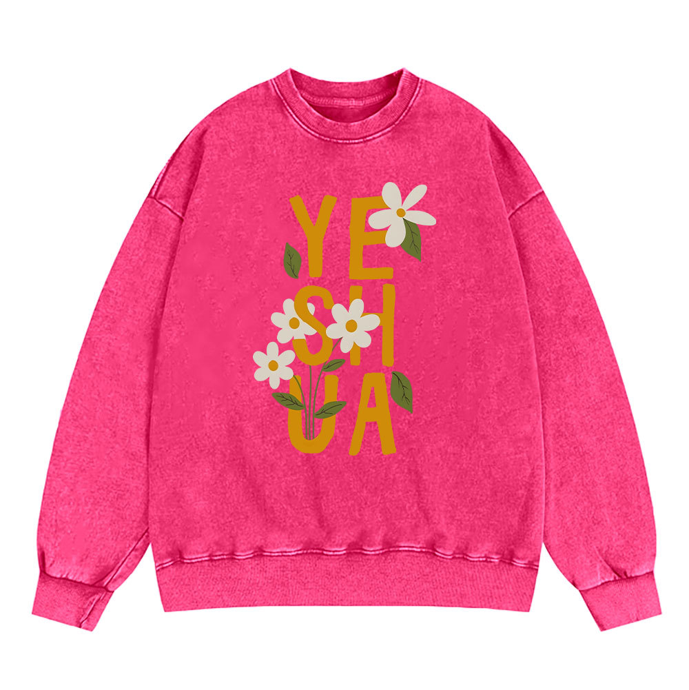 Yeshua With Flower Christian Washed Sweatshirt