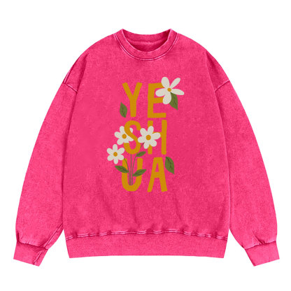 Yeshua With Flower Christian Washed Sweatshirt