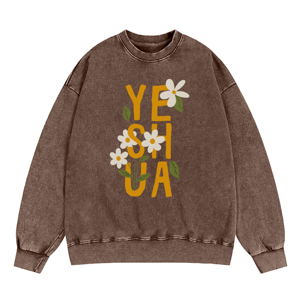 Yeshua With Flower Christian Washed Sweatshirt