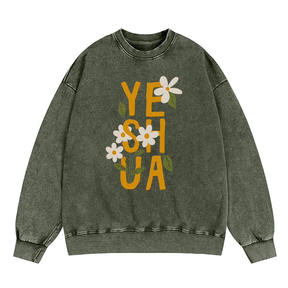 Yeshua With Flower Christian Washed Sweatshirt Sale - GuidingCross