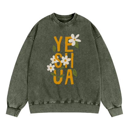 Yeshua With Flower Christian Washed Sweatshirt