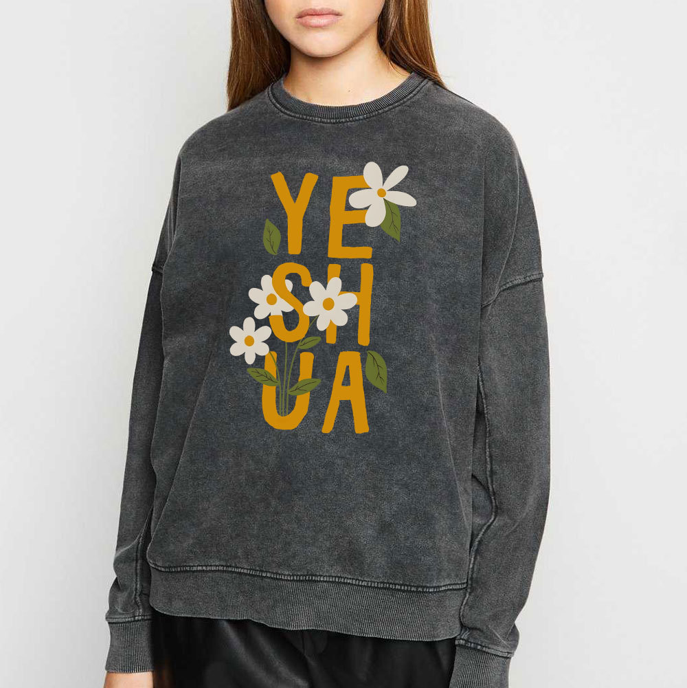 Yeshua With Flower Christian Washed Sweatshirt