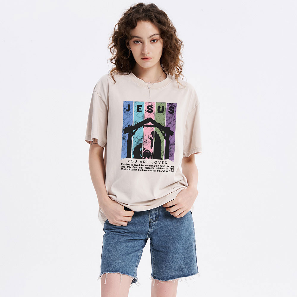 You Are Loved Christian Christmas Washed T-Shirt