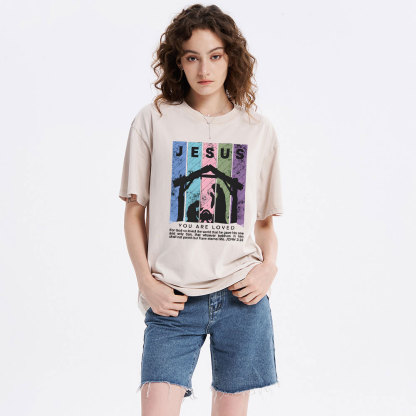 You Are Loved Christian Christmas Washed T-Shirt