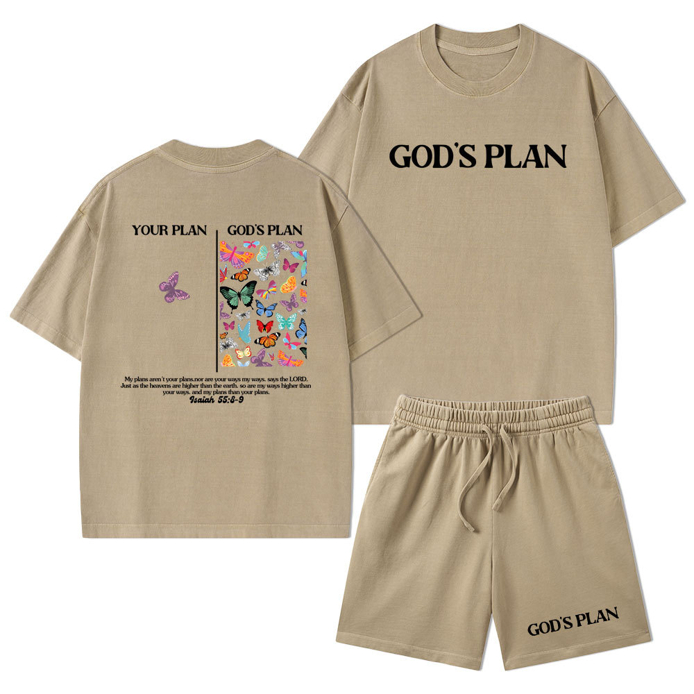 Your Plan And God's Plan Christian Washed T-Shirt & Shorts