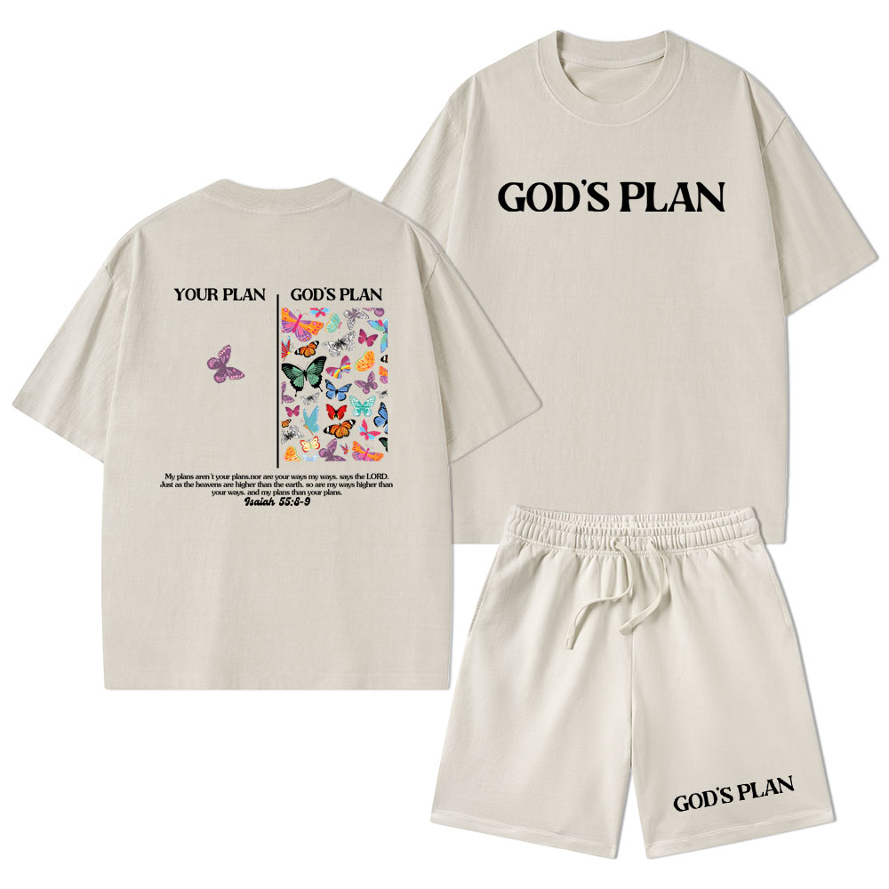 Your Plan And God's Plan Christian Washed T-Shirt & Shorts