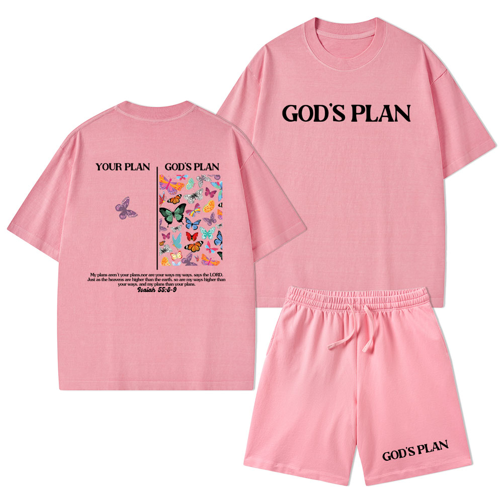 Your Plan And God's Plan Christian Washed T-Shirt & Shorts