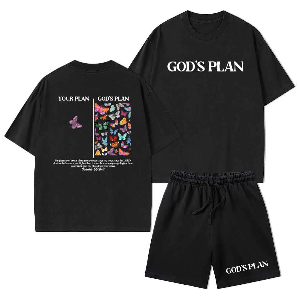 Your Plan And God's Plan Christian Washed T-Shirt & Shorts