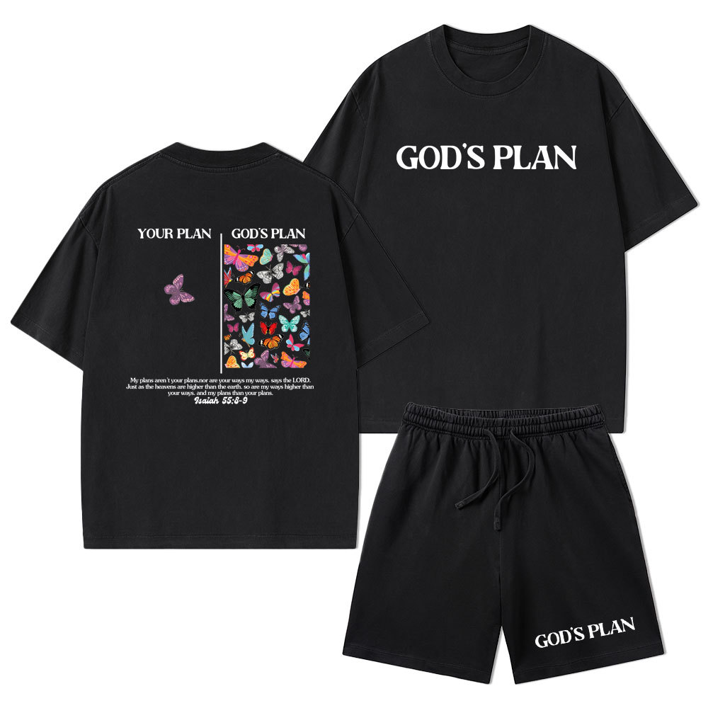 Your Plan And God's Plan Christian Washed T-Shirt & Shorts