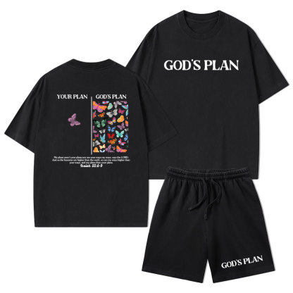 Your Plan And God's Plan Christian Washed T-Shirt & Shorts