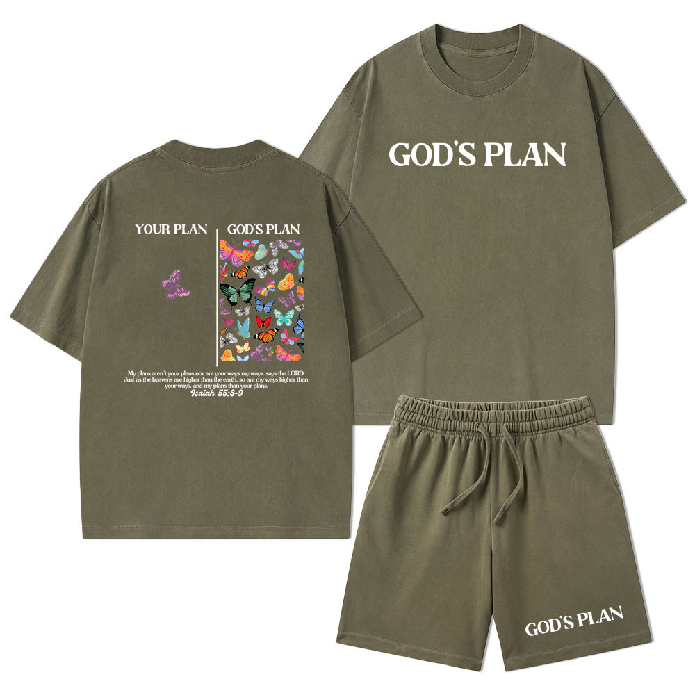 Your Plan And God's Plan Christian Washed T-Shirt & Shorts
