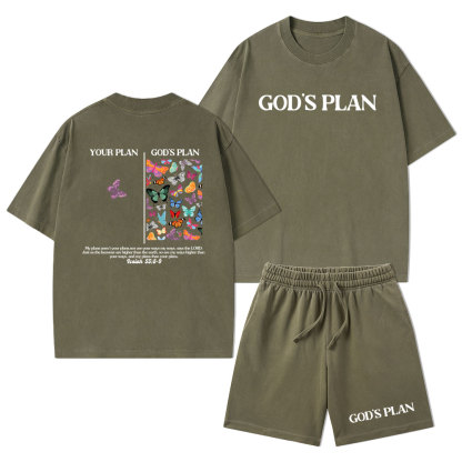 Your Plan And God's Plan Christian Washed T-Shirt & Shorts