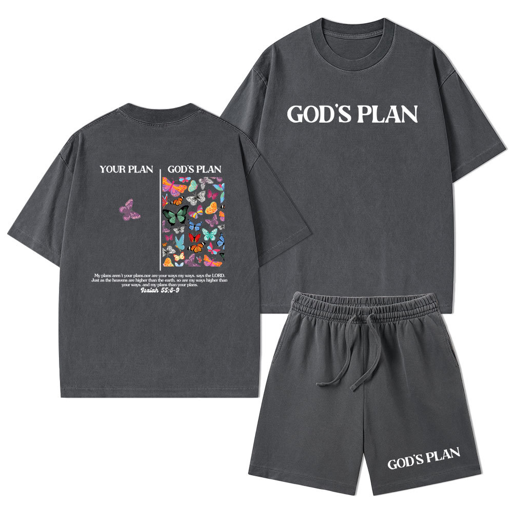 Your Plan And God's Plan Christian Washed T-Shirt & Shorts