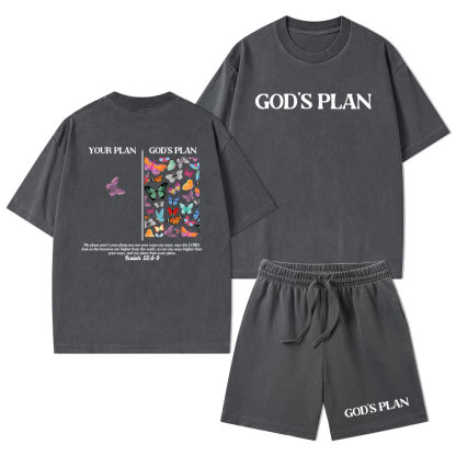 Your Plan And God's Plan Christian Washed T-Shirt & Shorts
