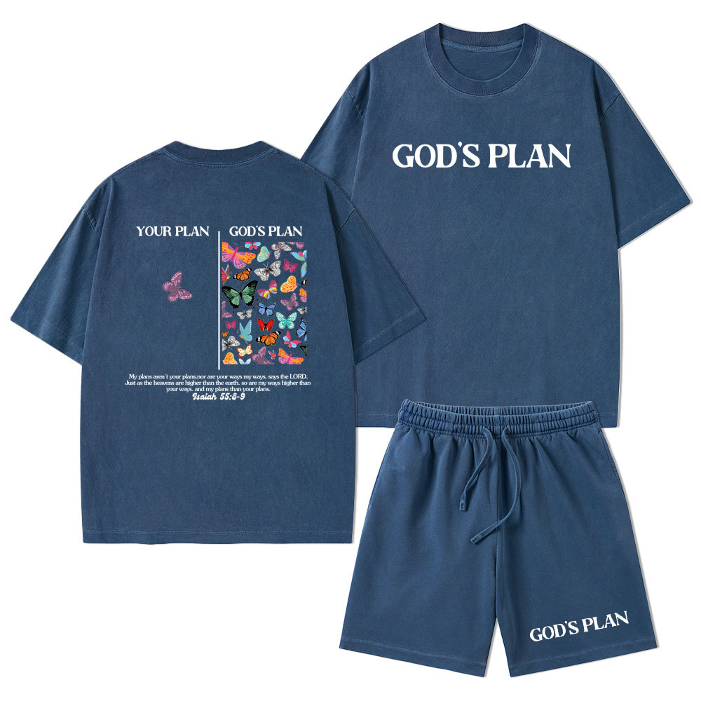 Your Plan And God's Plan Christian Washed T-Shirt & Shorts