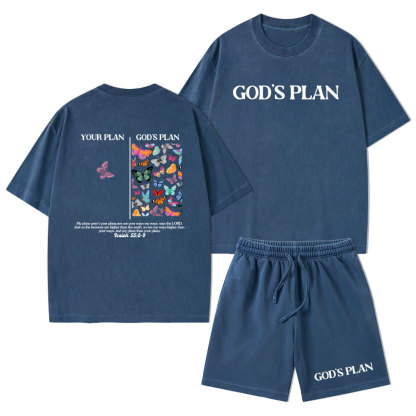 Your Plan And God's Plan Christian Washed T-Shirt & Shorts