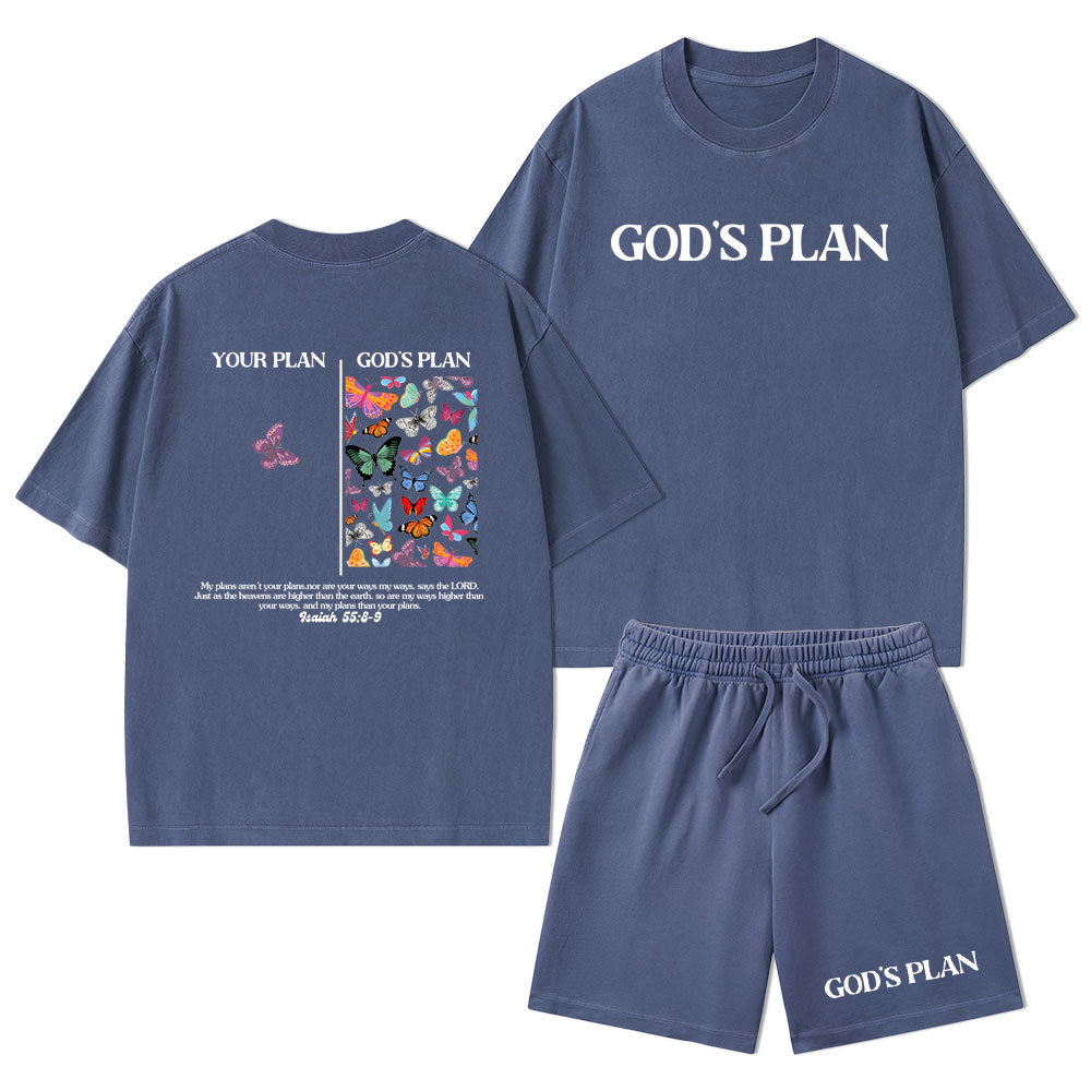 Your Plan And God's Plan Christian Washed T-Shirt & Shorts