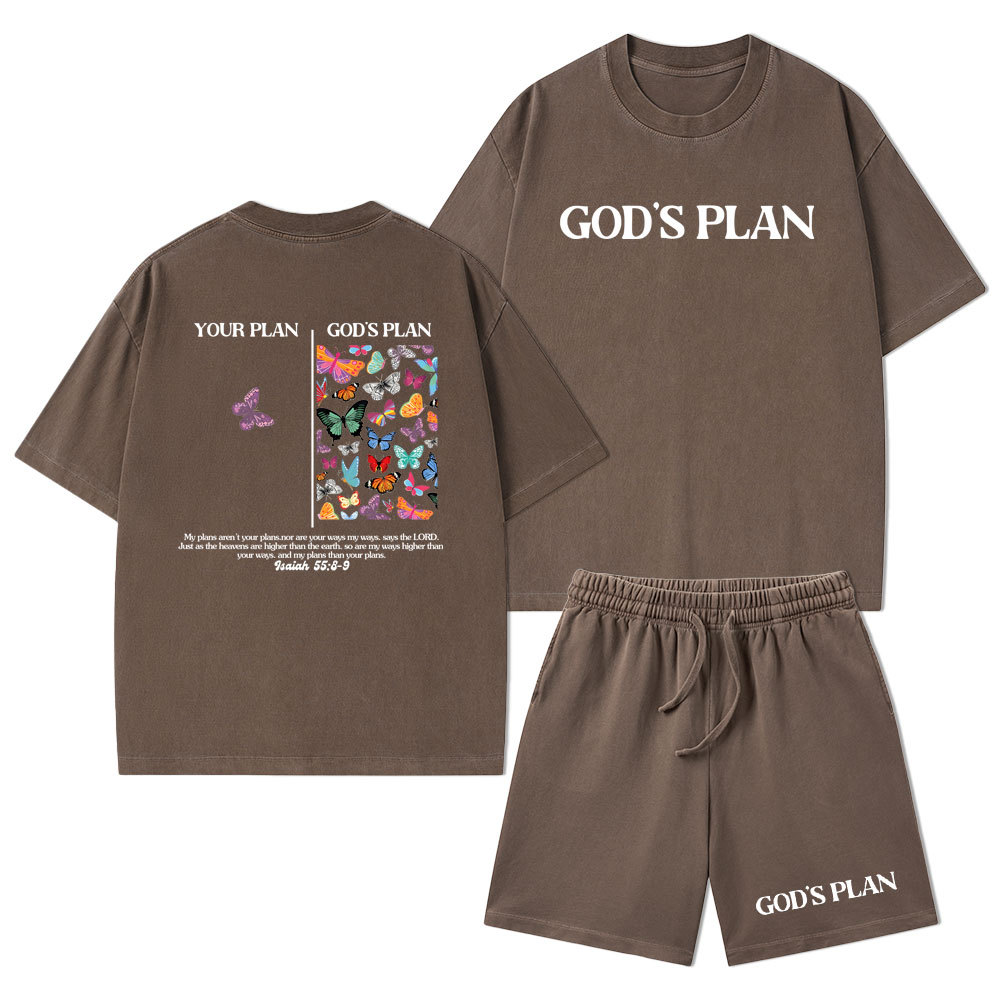 Your Plan And God's Plan Christian Washed T-Shirt & Shorts