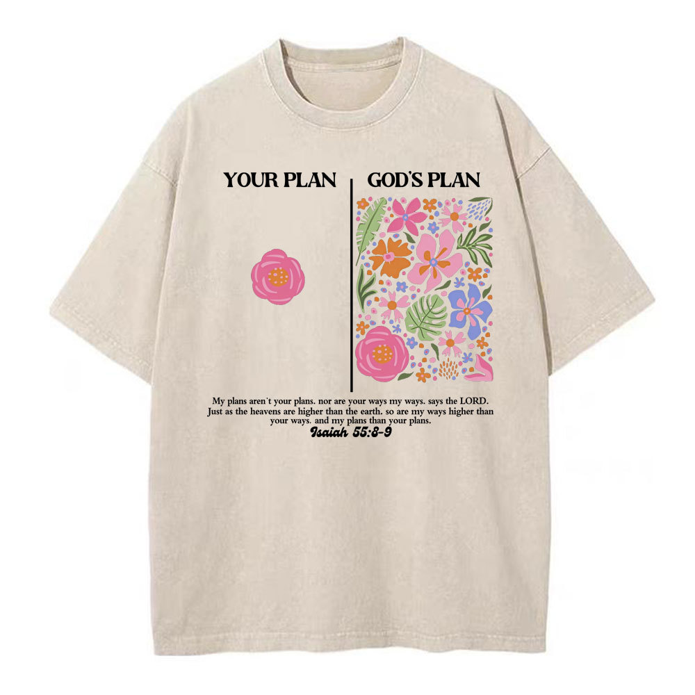 Your Plan God's Plan Boho Flower Christian Washed T-Shirt