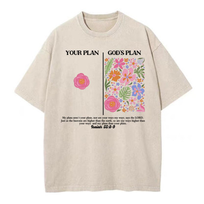 Your Plan God's Plan Boho Flower Christian Washed T-Shirt