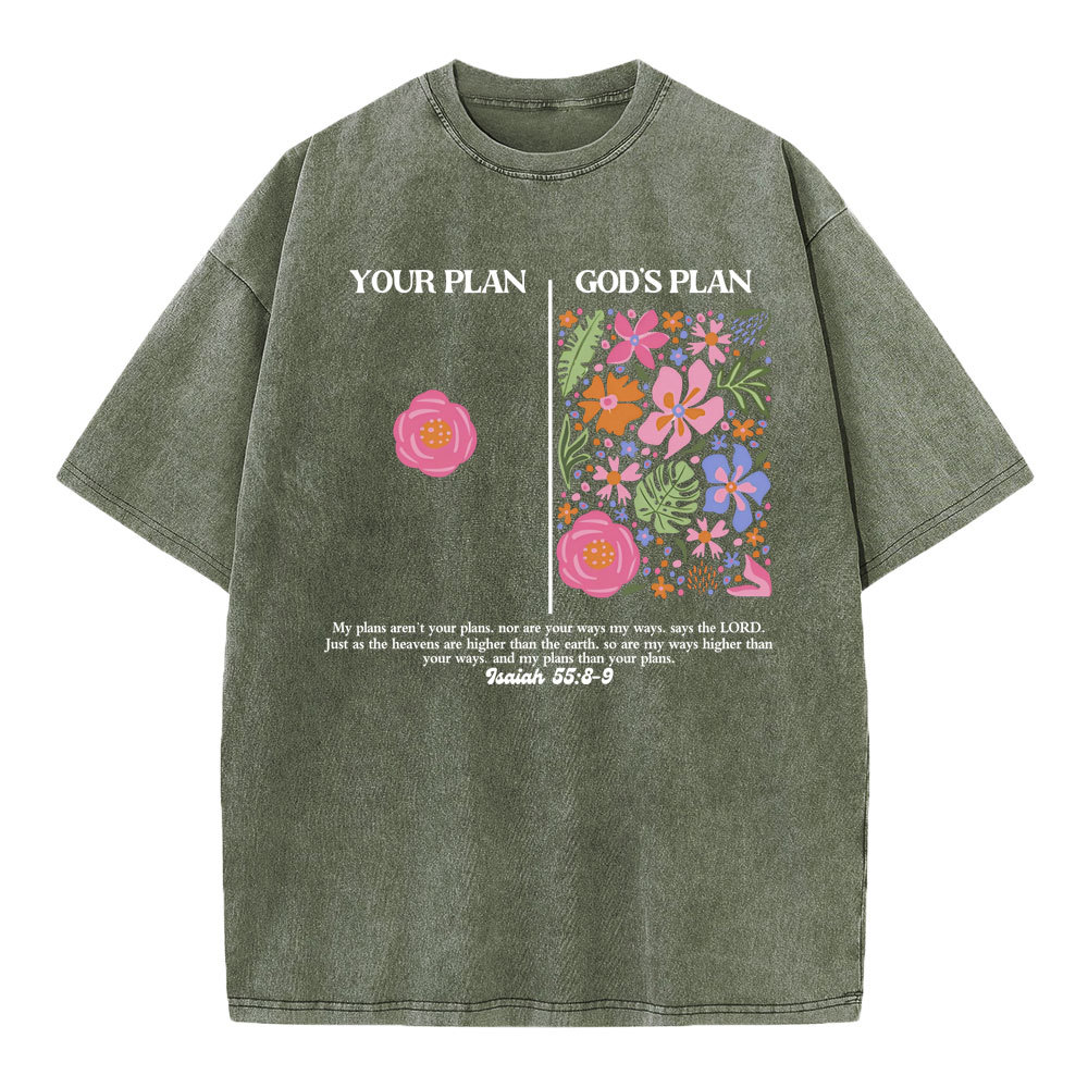 Your Plan God's Plan Boho Flower Christian Washed T-Shirt