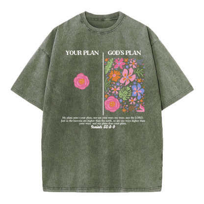 Your Plan God's Plan Boho Flower Christian Washed T-Shirt