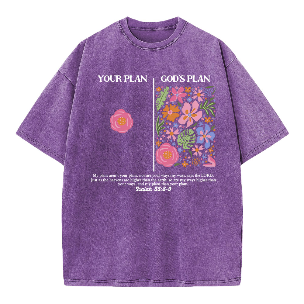 Your Plan God's Plan Boho Flower Christian Washed T-Shirt