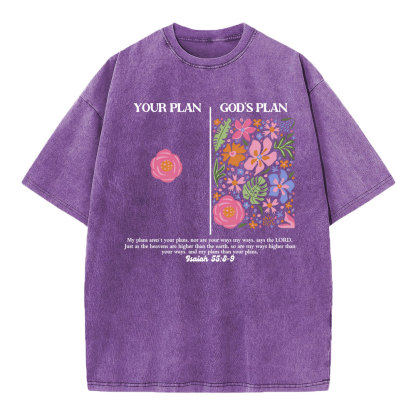 Your Plan God's Plan Boho Flower Christian Washed T-Shirt