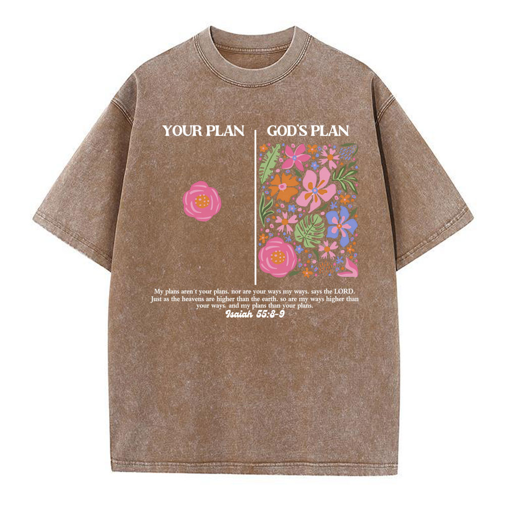 Your Plan God's Plan Boho Flower Christian Washed T-Shirt