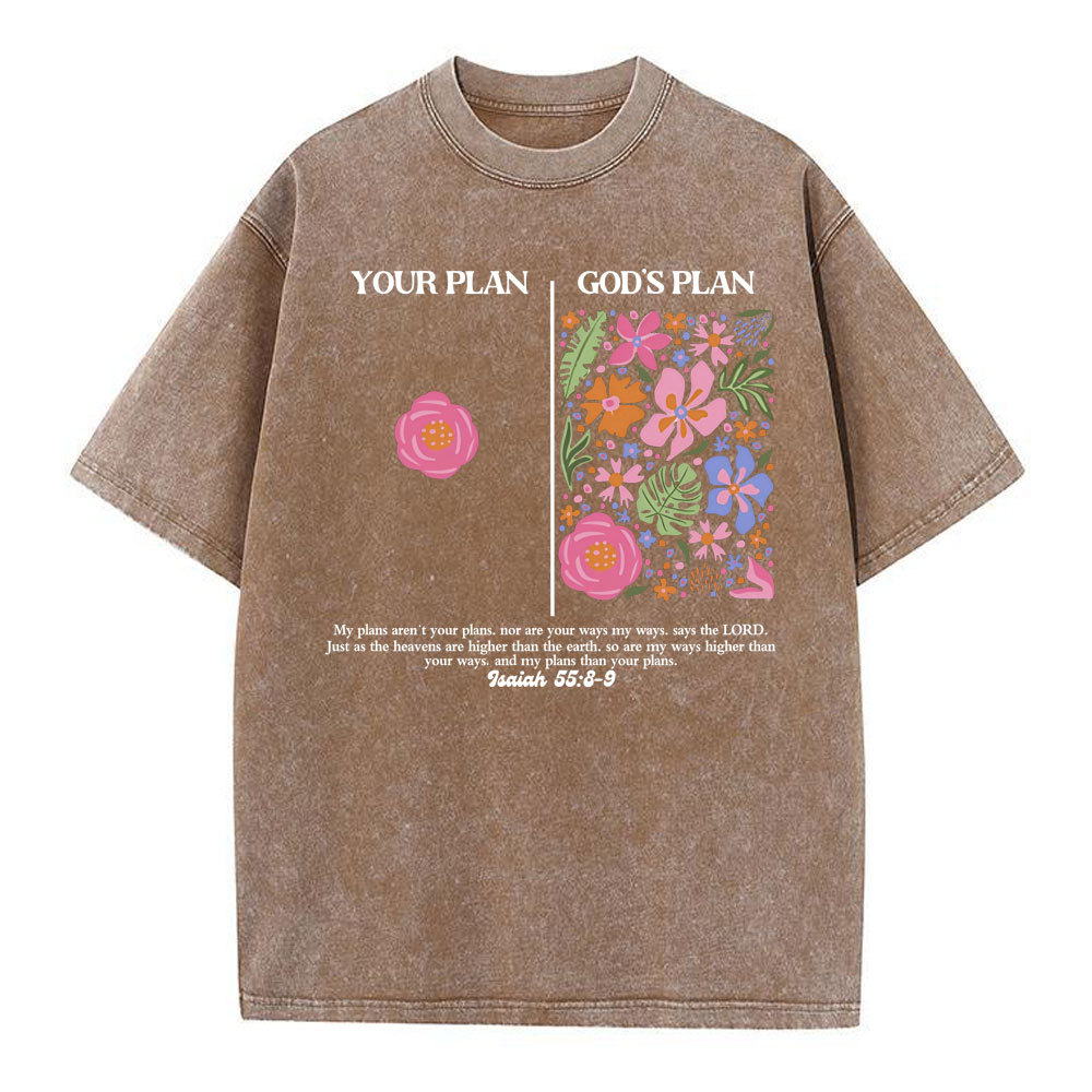 Your Plan God's Plan Boho Flower Christian Washed T-Shirt