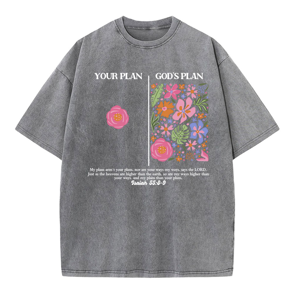 Your Plan God's Plan Boho Flower Christian Washed T-Shirt