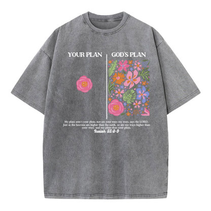 Your Plan God's Plan Boho Flower Christian Washed T-Shirt