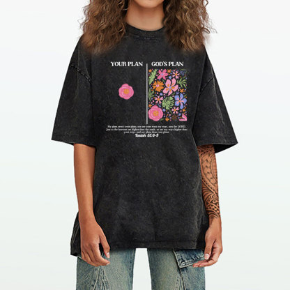 Your Plan God's Plan Boho Flower Christian Washed T-Shirt