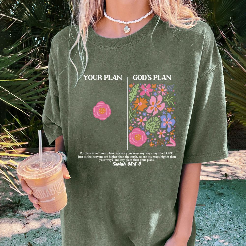 Your Plan God's Plan Boho Flower Christian Washed T-Shirt