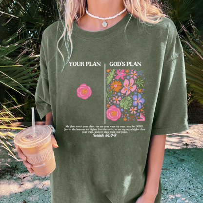 Your Plan God's Plan Boho Flower Christian Washed T-Shirt