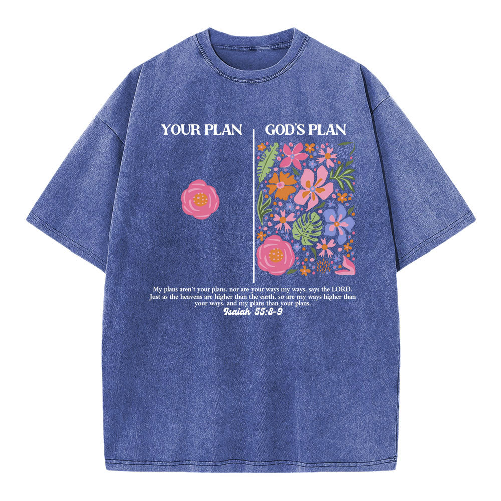 Your Plan God's Plan Boho Flower Christian Washed T-Shirt