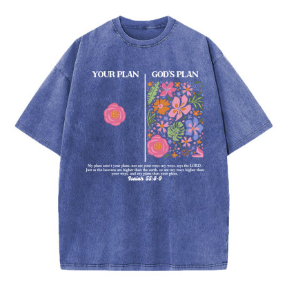 Your Plan God's Plan Boho Flower Christian Washed T-Shirt