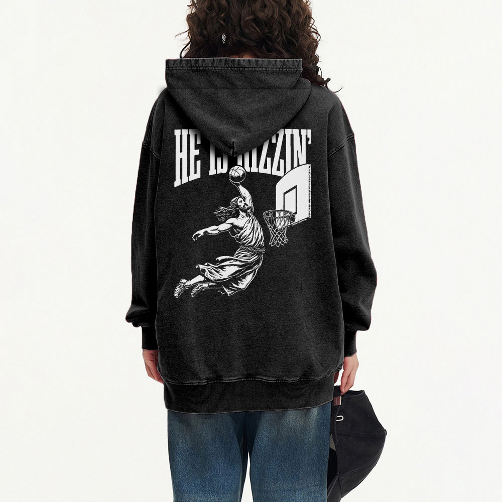 He Is Rizzin Christian Washed Hoodie 