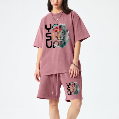 Lion And Yeshua Christian Washed T-Shirt & Shorts