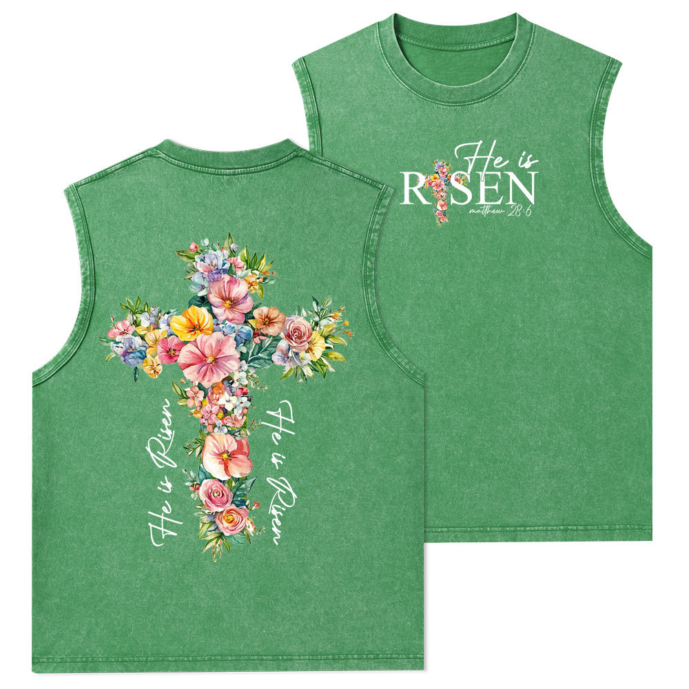 He Is Risen Christian Washed Tank Top